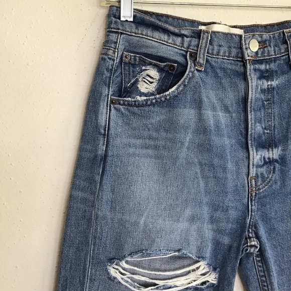 Reformation Women Acid Wash Blue Straight Jeans Size 26 with Vintage Distressing - Picture 3 of 11
